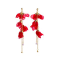 Elegant Vintage Red Flower Long Tassel Alloy Chain Pearl Drop Statement Women's Fashion Earrings view 5