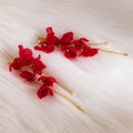 Elegant Vintage Red Flower Long Tassel Alloy Chain Pearl Drop Statement Women's Fashion Earrings view 3