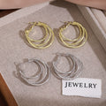 Luxury Alloy Multi Layer Round Hoop Ear Cuffs For Women, Elegant Minimal Statement Open Circle Earrings view 1