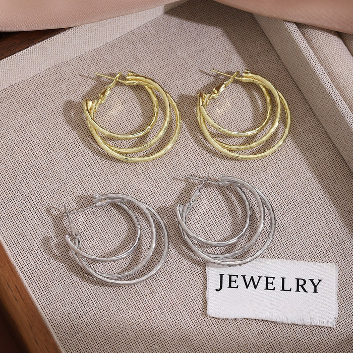 Luxury Alloy Multi Layer Round Hoop Ear Cuffs For Women, Elegant Minimal Statement Open Circle Earrings