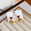 Vintage Red Enamel Heart Alloy Studs With Leopard Print Fuzzy Ball Drop For Women Fashion Earrings view 2