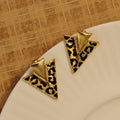 Luxury Leopard Enamel V Shape Triangle Gold Plated Alloy Statement Stud Drop Earrings view 4