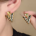 Luxury Leopard Enamel V Shape Triangle Gold Plated Alloy Statement Stud Drop Earrings view 1