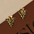 Luxury Leopard Enamel V Shape Triangle Gold Plated Alloy Statement Stud Drop Earrings view 3