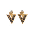 Luxury Leopard Enamel V Shape Triangle Gold Plated Alloy Statement Stud Drop Earrings view 5