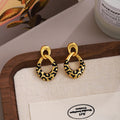 Vintage Luxury Gold Alloy Enamel Leopard Print C-Shaped Hoop Stud Fashion Statement Earrings view 2