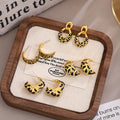 Vintage Luxury Gold Alloy Enamel Leopard Print C-Shaped Hoop Stud Fashion Statement Earrings view 1
