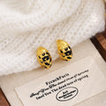Vintage Luxury Gold Alloy Enamel Leopard Print C-Shaped Hoop Stud Fashion Statement Earrings view 4