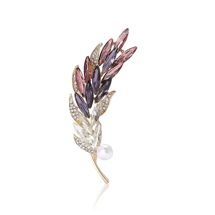 Alloy Rhinestone Feather Brooch Pin For Suits And Coats