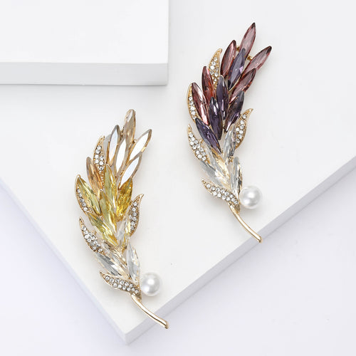Alloy Rhinestone Feather Brooch Pin For Suits And Coats