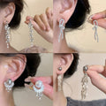 Light Luxury Alloy Leaf Tassel Drop Earrings With Sparkling Rhinestones For Women view 2