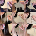 Light Luxury Alloy Leaf Tassel Drop Earrings With Sparkling Rhinestones For Women view 1