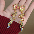 Light Luxury Vintage Gold Alloy Enamel Flower Vine Leaf Long Tassel Drop Dangle Stud Women's Earrings view 2