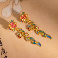 Light Luxury Vintage Gold Alloy Enamel Flower Vine Leaf Long Tassel Drop Dangle Stud Women's Earrings view 4