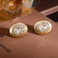 Luxury Vintage Oval Gold Alloy Crystal Rhinestone Studs, French Sparkling Women's Fashion Earrings view 4