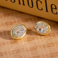 Luxury Vintage Oval Gold Alloy Crystal Rhinestone Studs, French Sparkling Women's Fashion Earrings view 3