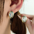 Luxury Vintage Oval Gold Alloy Crystal Rhinestone Studs, French Sparkling Women's Fashion Earrings view 1