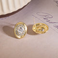 Luxury Vintage Oval Gold Alloy Crystal Rhinestone Studs, French Sparkling Women's Fashion Earrings view 2