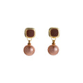 Elegant Vintage Gold Alloy Enamel Square Studs With Round Faux Pearl Drop For Women Fashion Earrings view 5