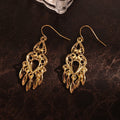 Vintage Ethnic Alloy Gold Tone Hollow Heart Gourd Leaf Tassel Hook Dangle Chandelier Earrings view 3