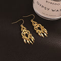 Vintage Ethnic Alloy Gold Tone Hollow Heart Gourd Leaf Tassel Hook Dangle Chandelier Earrings view 2