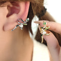 Elegant Snake Shape Alloy Ear Cuff Clips With Faux Pearl And Green Zircon No Piercing Cartilage Earrings view 1