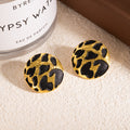 Vintage Luxury Hong Kong Style Black Gold Leopard Print Round Alloy Enamel Statement Women's Stud Earrings view 4