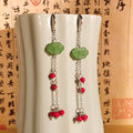 Elegant New Chinese Style Green Cloud Acrylic Red Bead Tassel Alloy Hook Long Dangle Fashion Earrings view 4