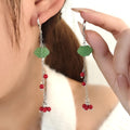 Elegant New Chinese Style Green Cloud Acrylic Red Bead Tassel Alloy Hook Long Dangle Fashion Earrings view 1