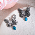 Vintage Ethnic Alloy Butterfly Hook Drop Dangle With Blue Turquoise Bead Pendant For Women Earrings view 3