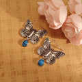 Vintage Ethnic Alloy Butterfly Hook Drop Dangle With Blue Turquoise Bead Pendant For Women Earrings view 2