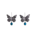 Vintage Ethnic Alloy Butterfly Hook Drop Dangle With Blue Turquoise Bead Pendant For Women Earrings view 5