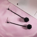 Light Luxury Matte Black Bayberry Ball Long Chain Tassel Alloy Drop Dangle Fashion Earrings view 3