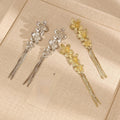 Luxury Gold Alloy Flower Tassel Drop Earrings With Rhinestone Inlay, Elegant Statement Fashion Earrings view 2