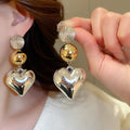 Chic Alloy Heart Drop Earrings With Silver Needle Round Stud Design For Women view 1