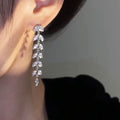 Long Tassel Leaf Drop Earrings For Women With Chain Geometry And Inlaid Zircon Fashion Jewelry view 2