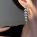 Long Tassel Leaf Drop Earrings For Women With Chain Geometry And Inlaid Zircon Fashion Jewelry view 3