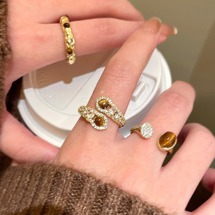 Maillard Zircon Tiger Eye Open Ring For Women