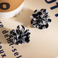 Vintage Wrinkled Fabric Camellia Flower Studs Maillard Leopard Print Luxury Fashion Earrings view 3