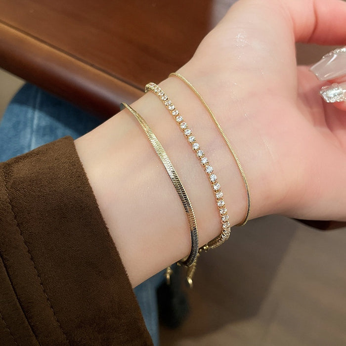 Light Luxury Copper Zircon Geometric Snake Chain Bangle For Women