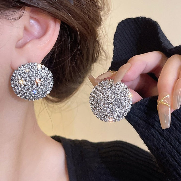 Alloy Round Rhinestone Stud Earrings For Women, European Style Sparkling Geometric Jewelry
