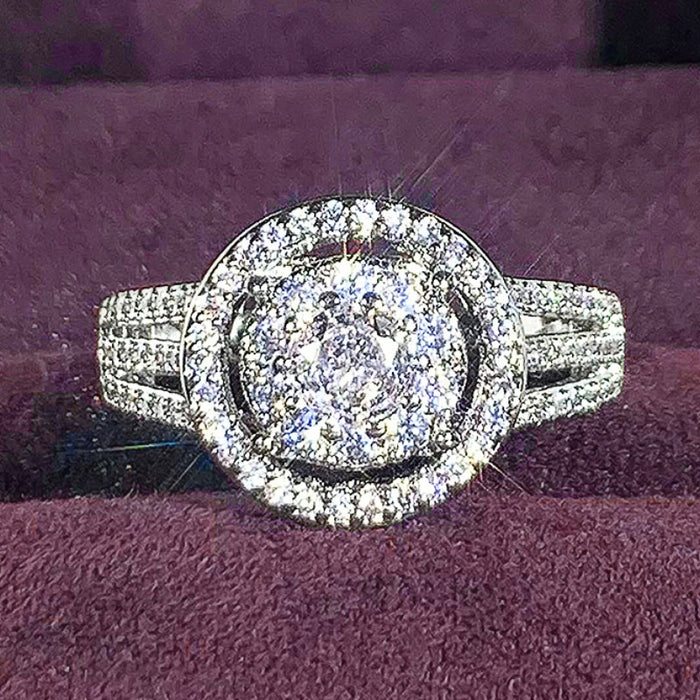 Dreamy Sparkling Zircon Ring For Women, Elegant Heavy Work Engagement Dinner Jewelry