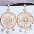 Pearl Look Fringe and Plain Webbed Round Hoop Earrings view 2