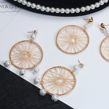 Pearl Look Fringe and Plain Webbed Round Hoop Earrings
