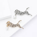 Alloy Rhinestone Leopard Brooch Pin With Pearl Drop Decoration view 2