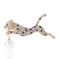 Alloy Rhinestone Leopard Brooch Pin With Pearl Drop Decoration view 1