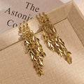 Elegant Gold Alloy Wheat Leaf Long Tassel Drop Earrings For Women Light Luxury Fashion Statement Earrings view 4