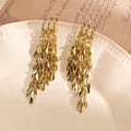 Elegant Gold Alloy Wheat Leaf Long Tassel Drop Earrings For Women Light Luxury Fashion Statement Earrings view 3