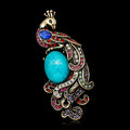 Aqua Gold Tone Peacock Metal Brooch Pin for Jackets and Lapels view 2