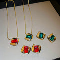 Stainless Steel Diamond Shaped Geometric Necklace And Earrings Jewelry Set Light Luxury Vintage Style view 1